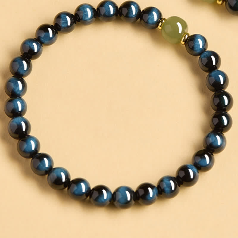 Nimara Ritual Blue Tiger Eye Hetian Jade Round Beads Intuition Bracelet