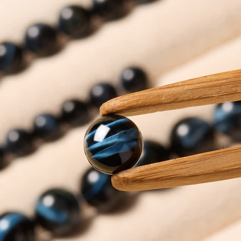 Nimara Ritual Blue Tiger Eye Hetian Jade Round Beads Intuition Bracelet