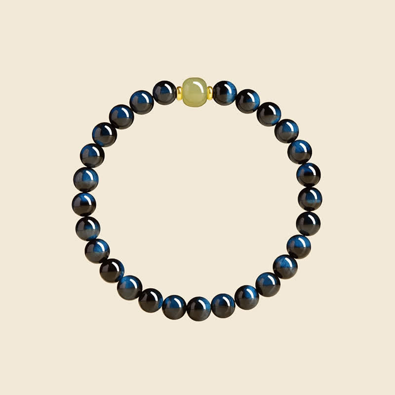 Nimara Ritual Blue Tiger Eye Hetian Jade Round Beads Intuition Bracelet