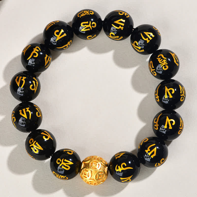Nimara Ritual Black Obsidian Om Mani Padme Hum Strength Bracelet