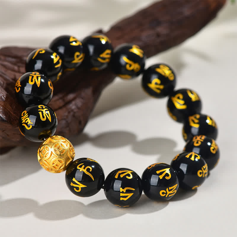 Strength and Purity Black Obsidian Om Mani Padme Hum Bracelet