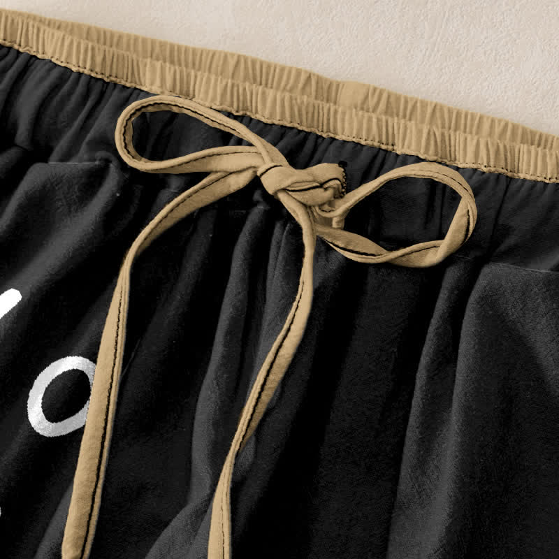 Nimara Ritual Pure Cotton Hello Cat Paw Pattern Women's Elastic Waist Pants With Pockets
