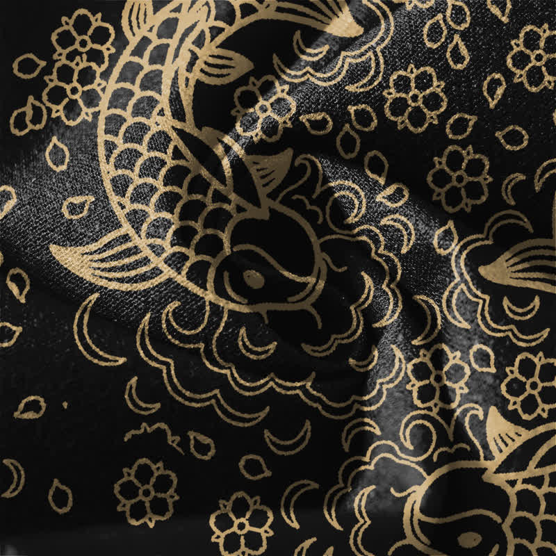 Nimara Ritual Pure Cotton Golden Koi Fish Floral Pattern Drawstring Men's Tapered Pants With Pockets