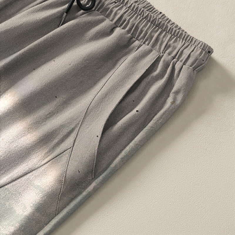 Nimara Ritual Pure Cotton Ink Bamboo Pattern Drawstring Men's Tapered Pants With Pockets