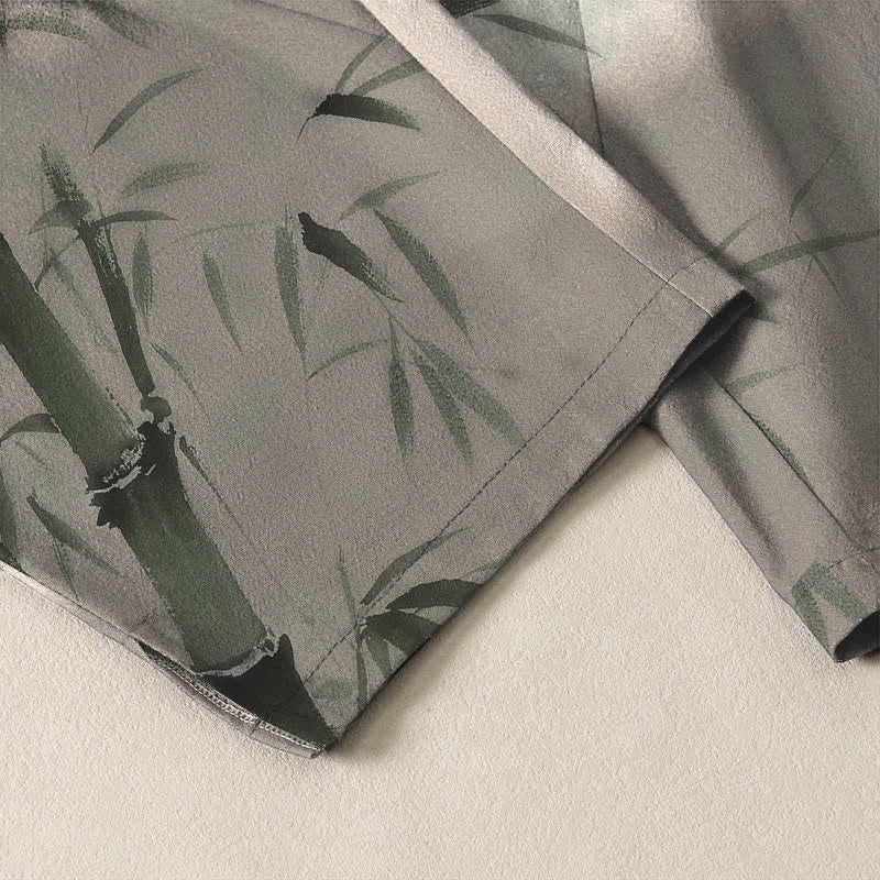 Nimara Ritual Pure Cotton Ink Bamboo Pattern Drawstring Men's Tapered Pants With Pockets
