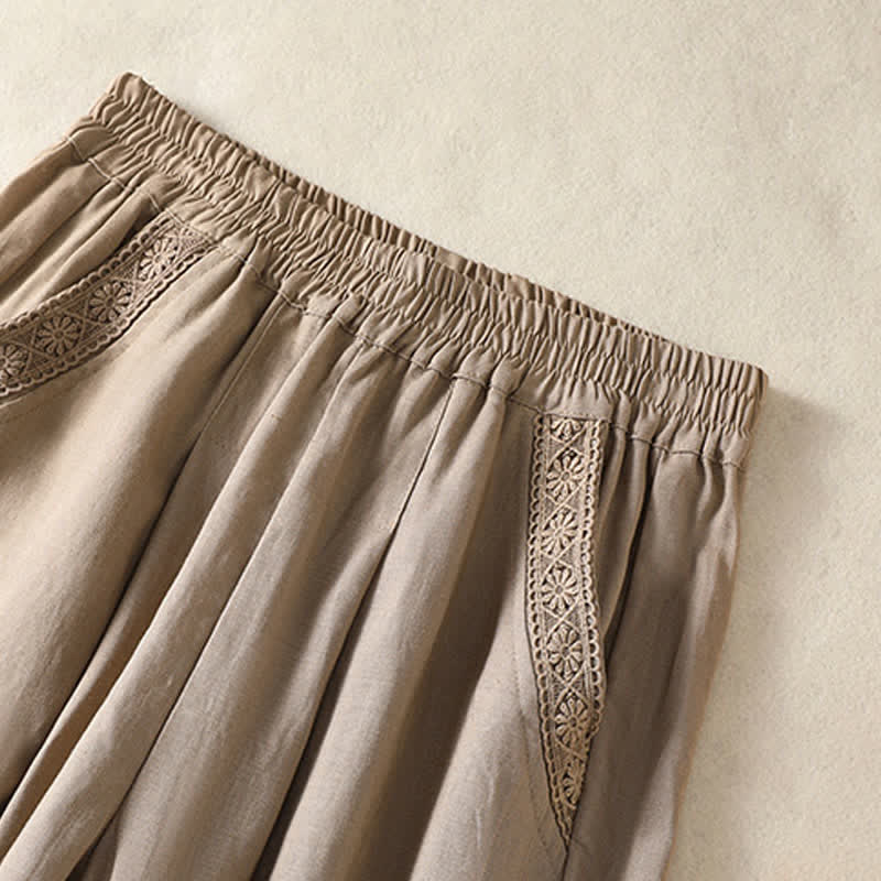 Nimara Ritual Summer Casual Boho Solid Capri Pants Women's Straight Leg Pants With Pockets