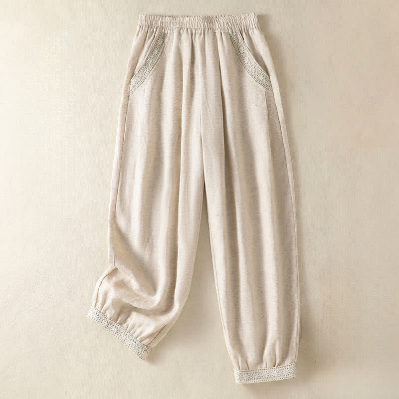 Nimara Ritual Summer Casual Boho Solid Capri Pants Women's Straight Leg Pants With Pockets