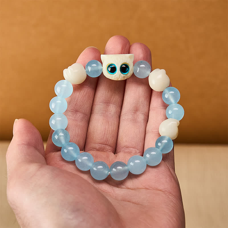 Nimara Ritual Blue Chalcedony Hand Carved Cat Purity Bead Bracelet