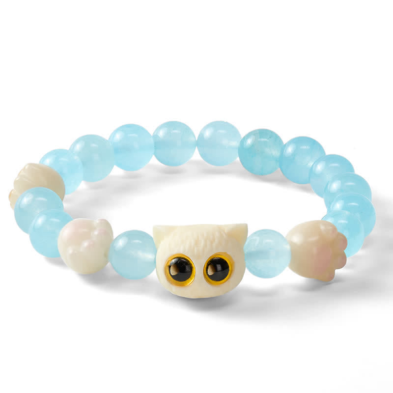 Nimara Ritual Blue Chalcedony Hand Carved Cat Purity Bead Bracelet
