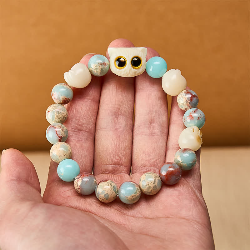 Nimara Ritual Shoushan Stone Hand-Carved Cat Purity Relief Bead Bracelet