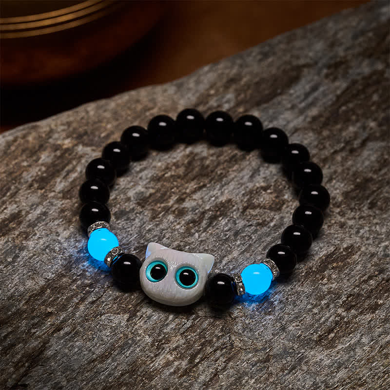 Nimara Ritual Black Obsidian Cute Big Eye Cat Protection Beaded Bracelet
