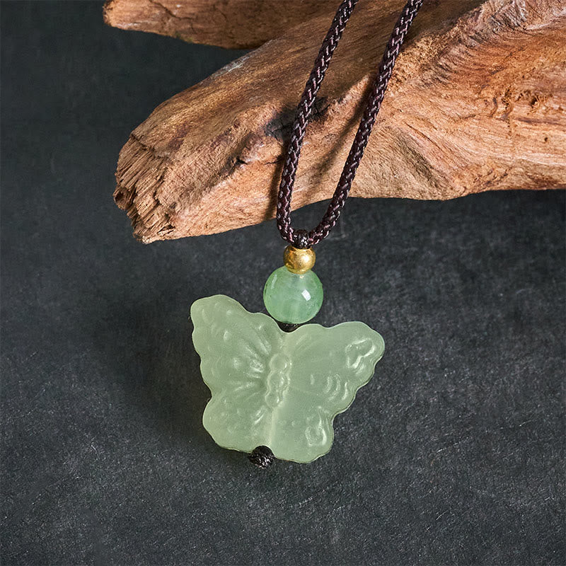 Nimara Ritual Xiuyan Jade Butterfly Transformation Hand Carved Pendant Necklace