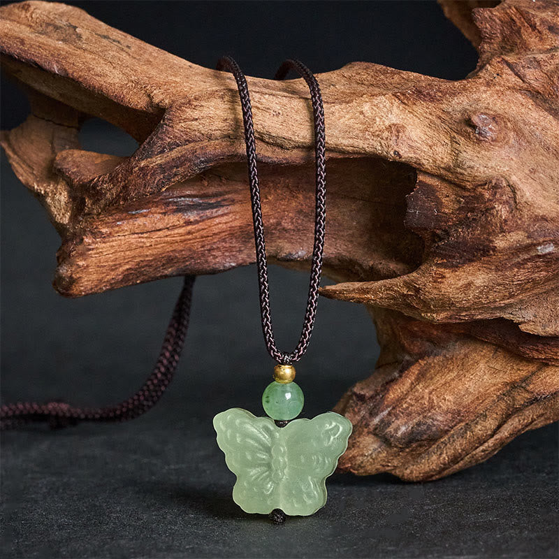 Nimara Ritual Xiuyan Jade Butterfly Transformation Hand Carved Pendant Necklace