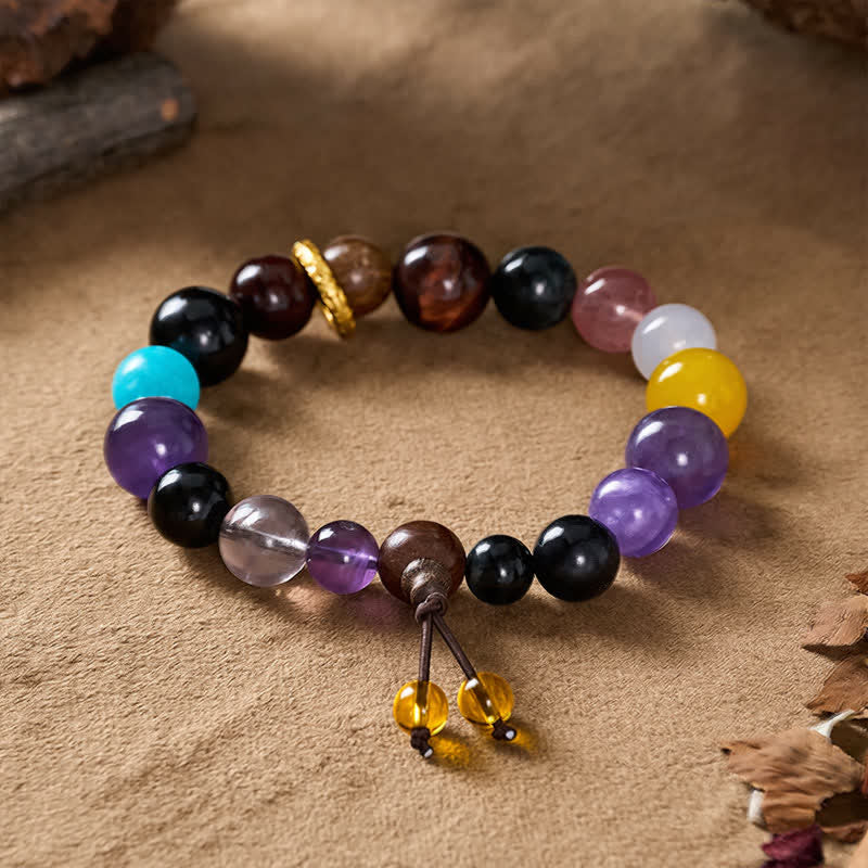 Nimara Ritual 18 Beads Amethyst Tiger's Eye Tibetan Balance Bracelet