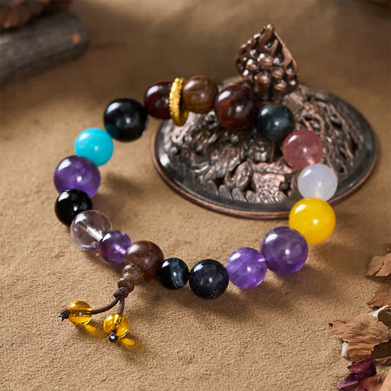 Nimara Ritual 18 Beads Amethyst Tiger's Eye Tibetan Balance Bracelet