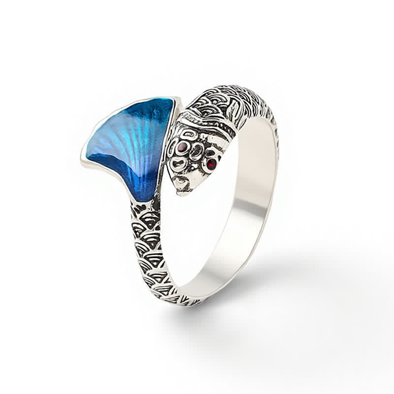 Nimara Ritual Vintage Koi Fish Blue Enamel Adjustable Success Adjustable Ring