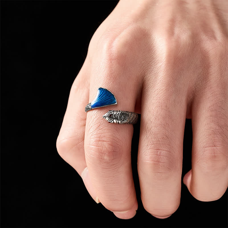 Nimara Ritual Vintage Koi Fish Blue Enamel Adjustable Success Adjustable Ring