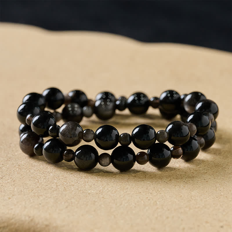Nimara Ritual Black Obsidian Single Double Layer Round Bead Protection Bracelet