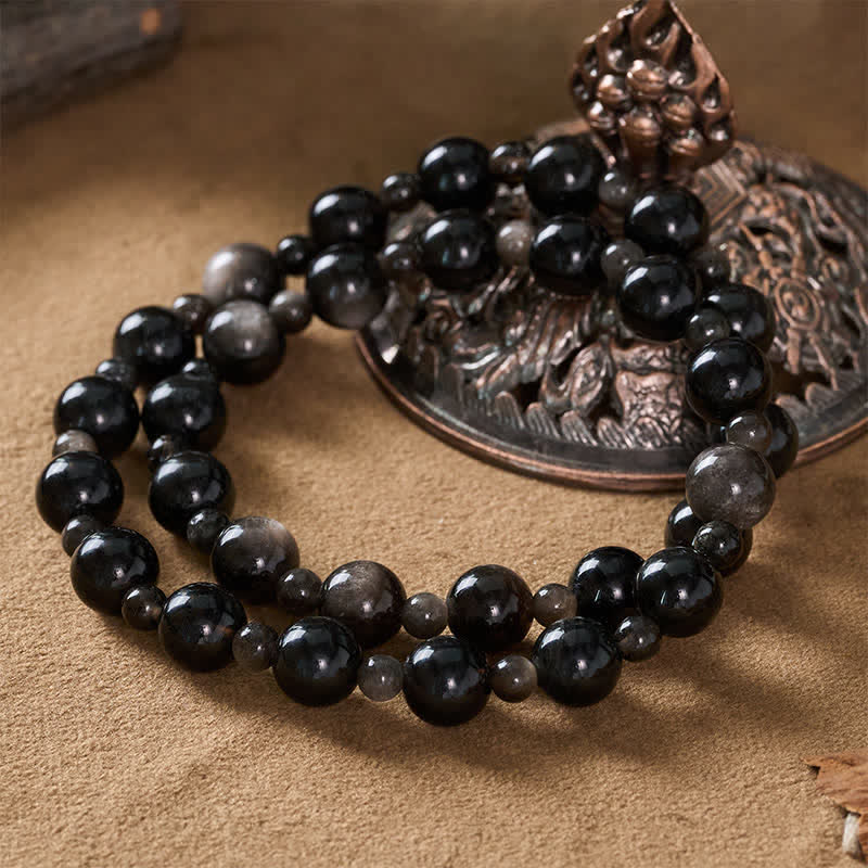 Nimara Ritual Black Obsidian Single Double Layer Round Bead Protection Bracelet