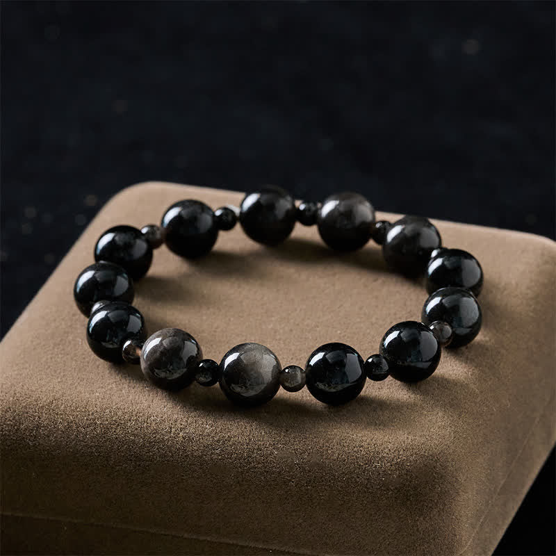 Nimara Ritual Black Obsidian Single Double Layer Round Bead Protection Bracelet