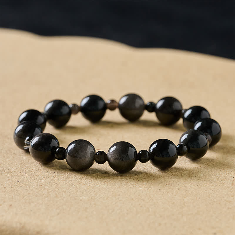 Nimara Ritual Black Obsidian Single Double Layer Round Bead Protection Bracelet