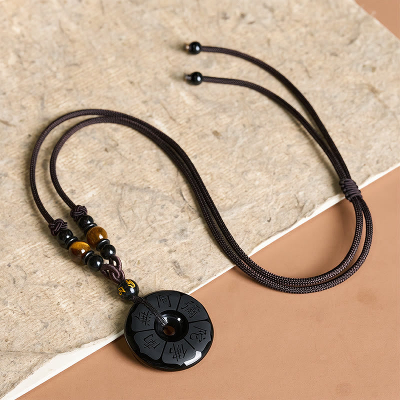 Nimara Ritual Black Obsidian Namo Ami Peace Buckle Protection Engraved Necklace