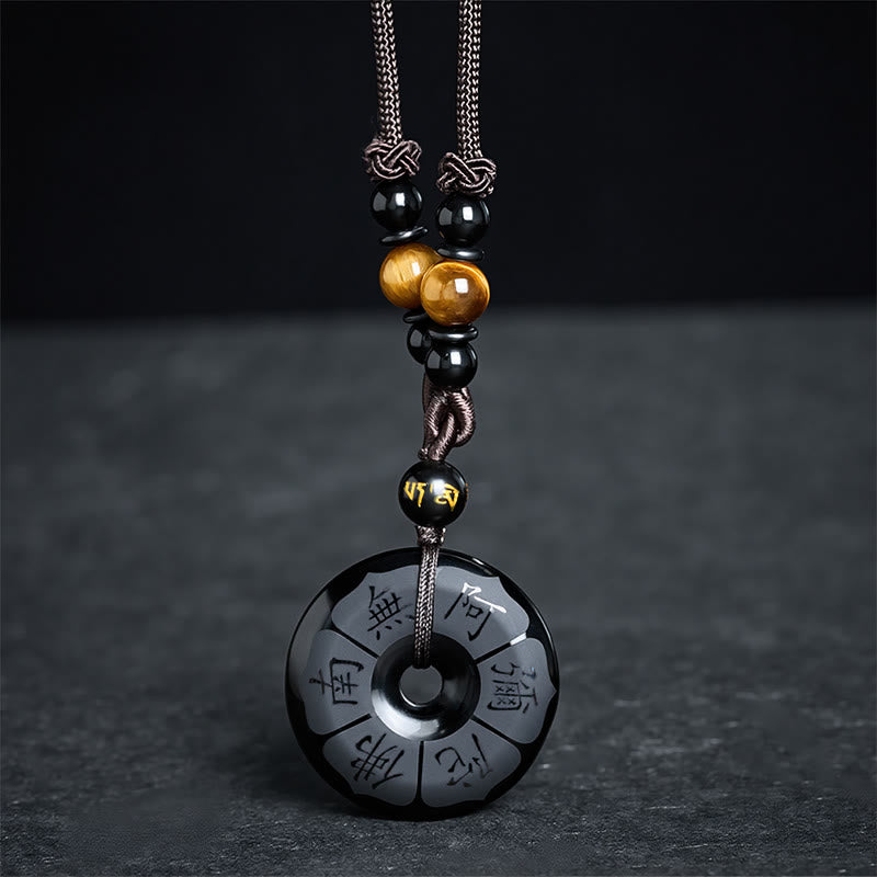 Nimara Ritual Black Obsidian Namo Ami Peace Buckle Protection Engraved Necklace