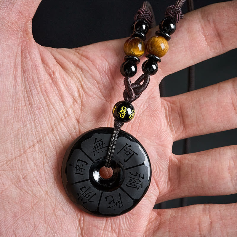 Nimara Ritual Black Obsidian Namo Ami Peace Buckle Protection Engraved Necklace