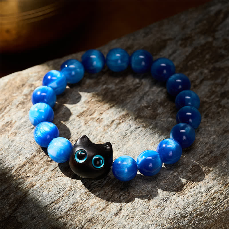 Nimara Ritual Blue Resin Beads Ebony Wood Cat Balance Bracelet