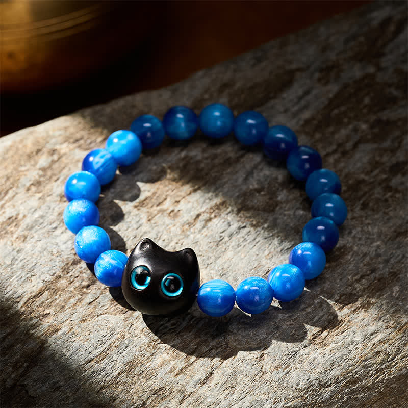 Nimara Ritual Blue Resin Beads Ebony Wood Cat Balance Bracelet