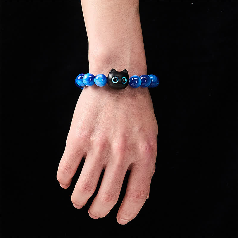 Nimara Ritual Blue Resin Beads Ebony Wood Cat Balance Bracelet