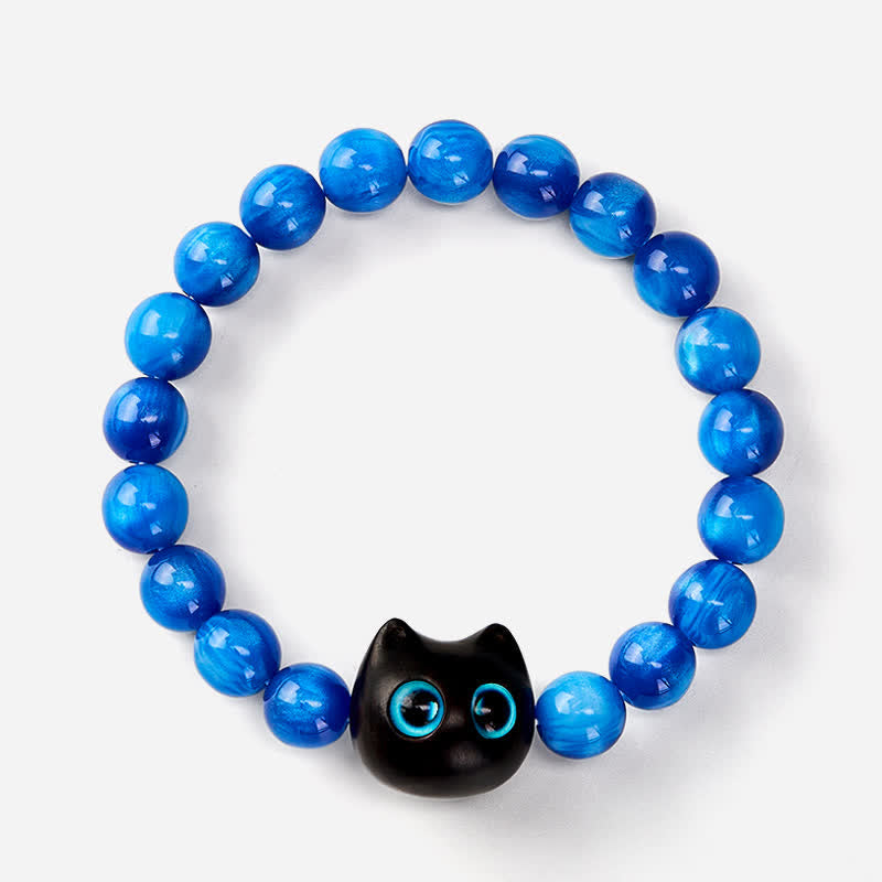 Nimara Ritual Blue Resin Beads Ebony Wood Cat Balance Bracelet
