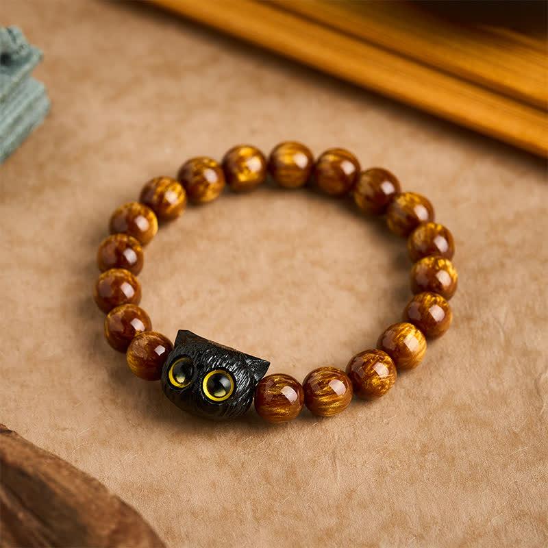 Nimara Ritual Yellow Resin Beads Ebony Wood Cat Peace Bracelet