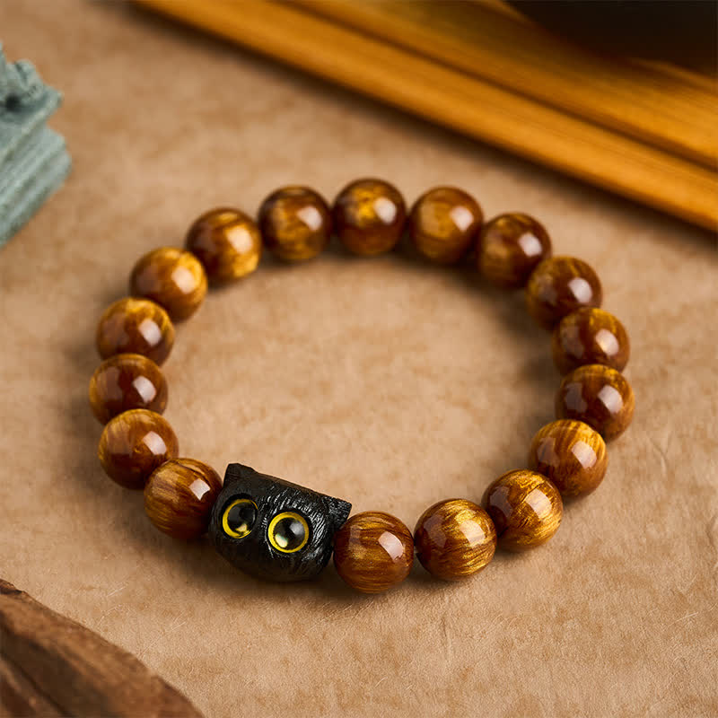 Nimara Ritual Yellow Resin Beads Ebony Wood Cat Peace Bracelet