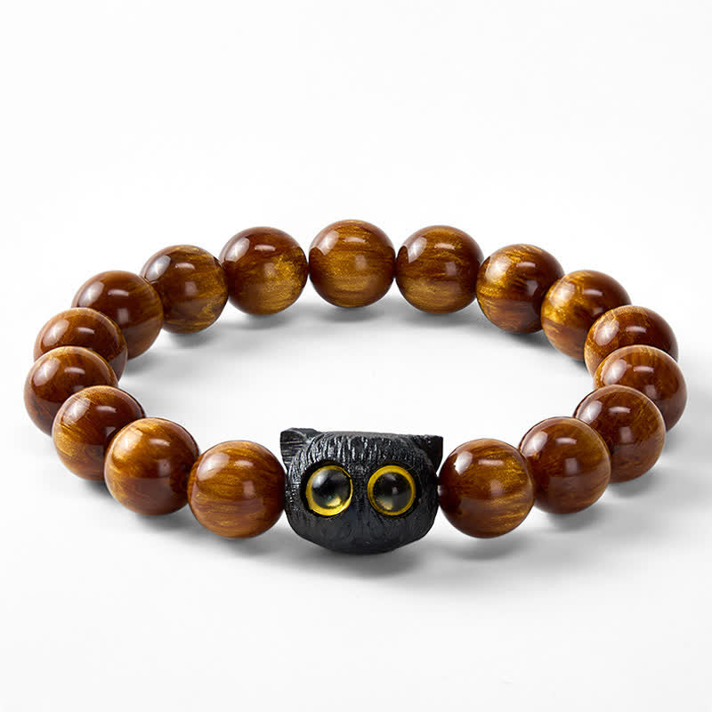 Nimara Ritual Yellow Resin Beads Ebony Wood Cat Peace Bracelet