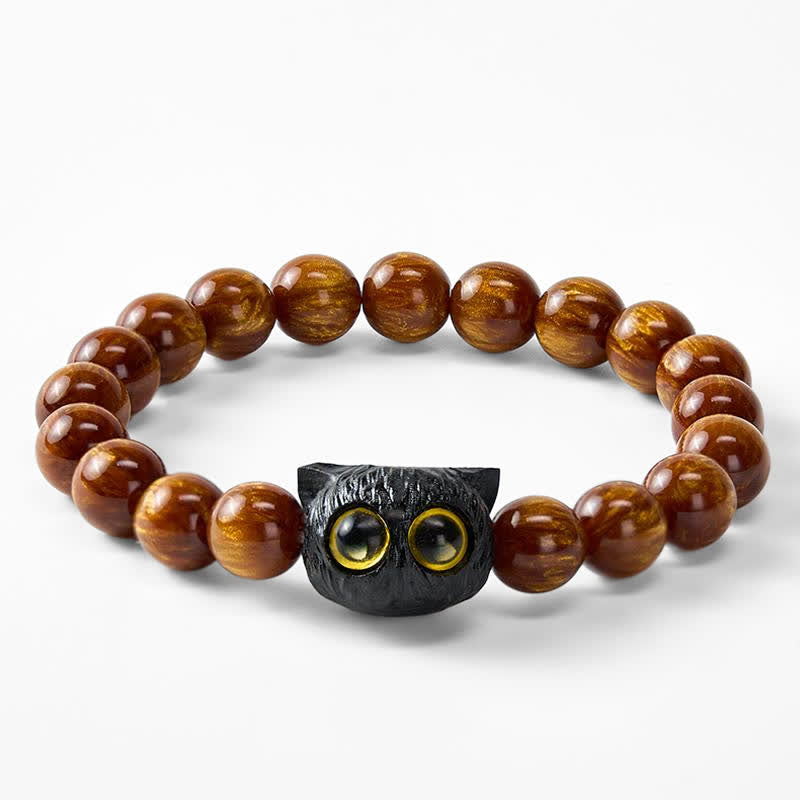 Nimara Ritual Yellow Resin Beads Ebony Wood Cat Peace Bracelet