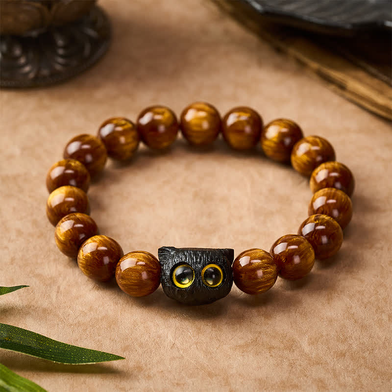 Nimara Ritual Yellow Resin Beads Ebony Wood Cat Peace Bracelet