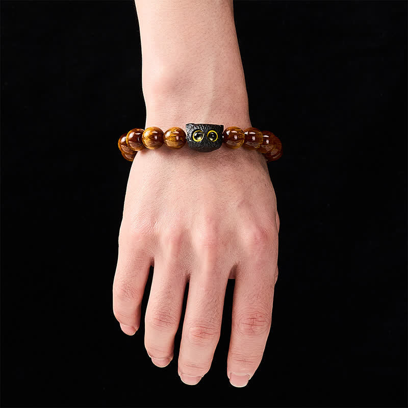 Nimara Ritual Yellow Resin Beads Ebony Wood Cat Peace Bracelet