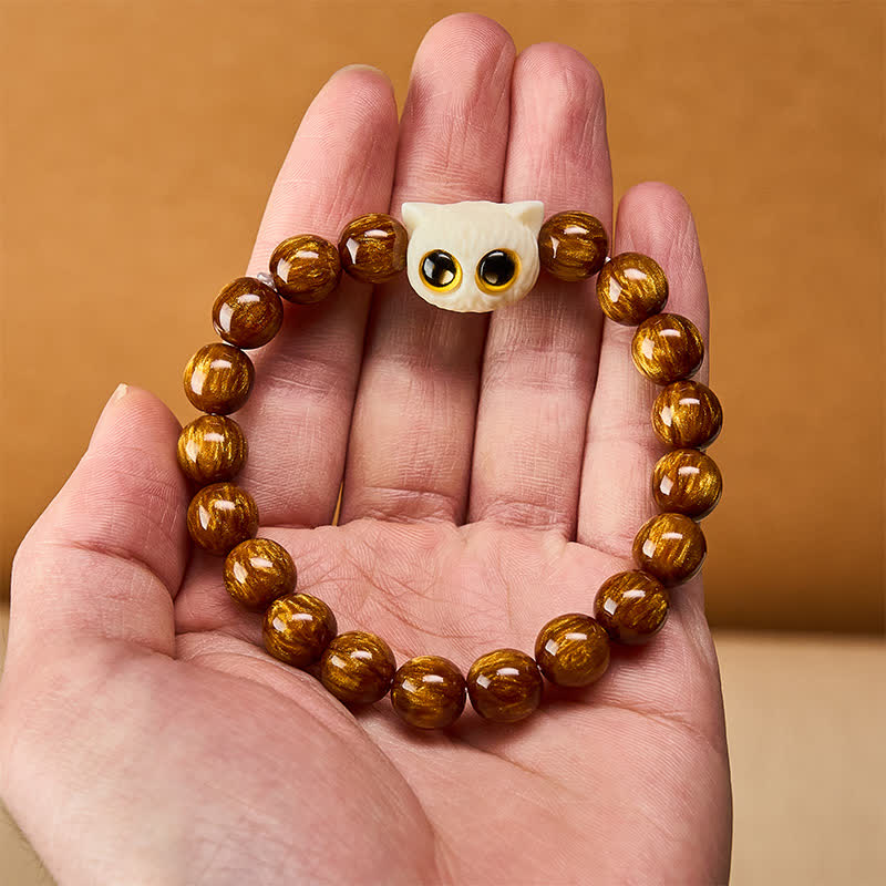 Nimara Ritual Yellow Resin Beads Ivory Fruit Cat Wisdom Bracelet