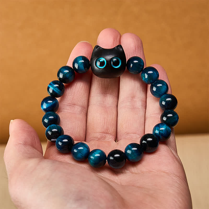 Nimara Ritual Blue Tiger Eye Ebony Wood Cat Strength Bracelet
