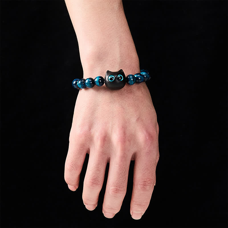 Nimara Ritual Blue Tiger Eye Ebony Wood Cat Strength Bracelet