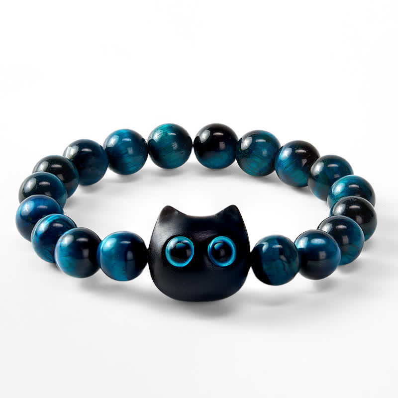 Nimara Ritual Blue Tiger Eye Ebony Wood Cat Strength Bracelet