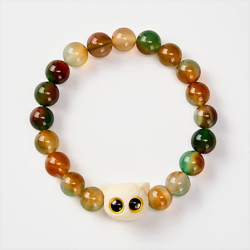 Nimara Ritual Peacock Agate Ivory Fruit Cat Courage Bracelet