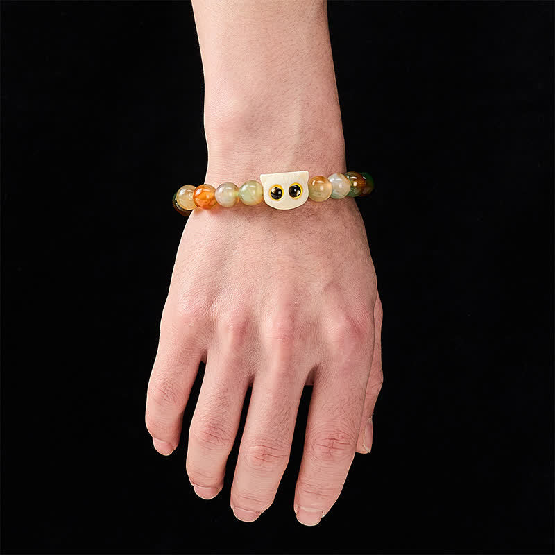 Nimara Ritual Peacock Agate Ivory Fruit Cat Courage Bracelet