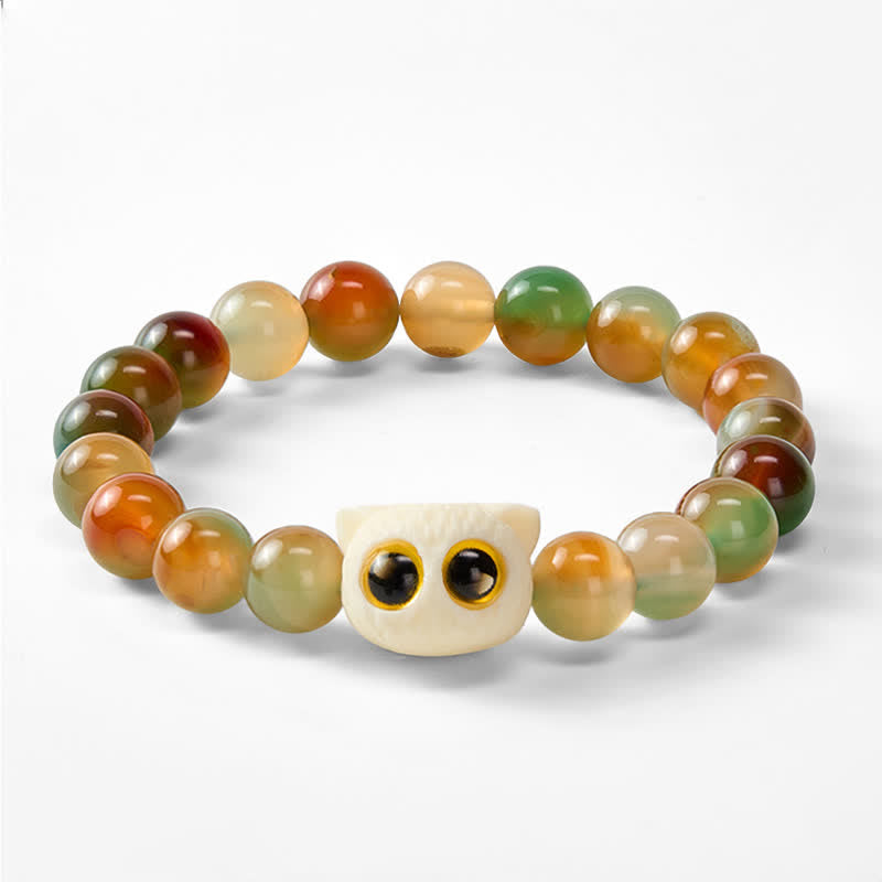 Nimara Ritual Peacock Agate Ivory Fruit Cat Courage Bracelet