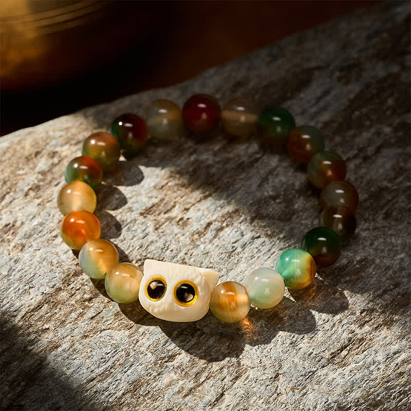 Nimara Ritual Peacock Agate Ivory Fruit Cat Courage Bracelet