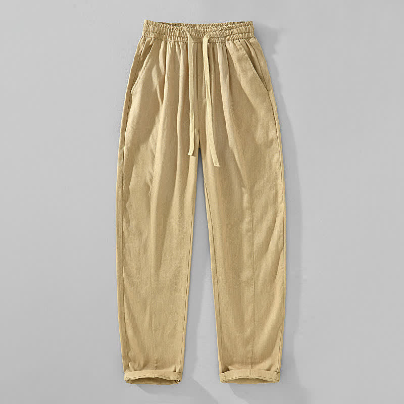 Nimara Ritual Spring Summer Casual Minimalist Drawstring Solid Ankle Pants Men's Tapered Pants With Pockets