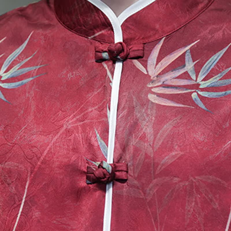 Nimara Ritual Spring Summer Vintage Tang Style Mandarin Collar Bamboo Print Men's Elbow-Length Sleeve Shirts