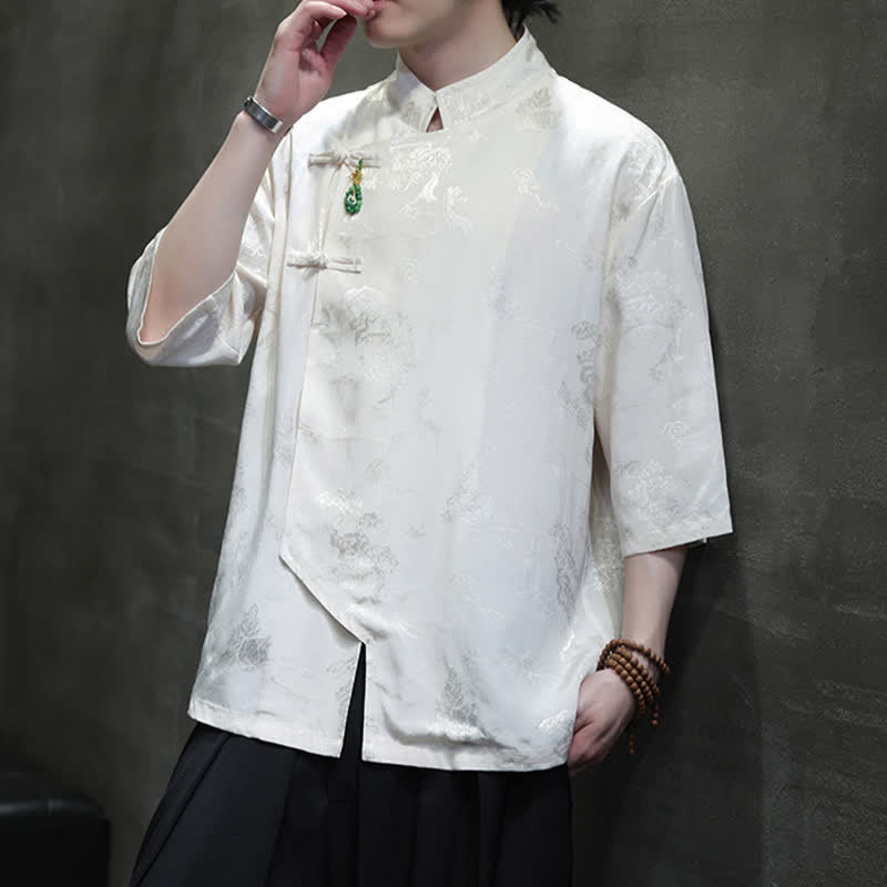 Nimara Ritual Spring Tang Style Elegant Mandarin Collar Frog Button Men's Elbow-Length Sleeve Shirts