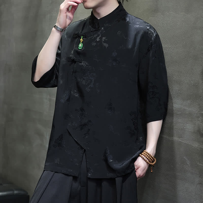 Nimara Ritual Spring Tang Style Elegant Mandarin Collar Frog Button Men's Elbow-Length Sleeve Shirts